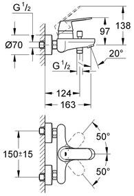 Pachet 3 in 1 Grohe Eurosmart Cosmo, marimea S, set dus 3 tip jet, baterie lavoar, cada(32825000,32831000,27786002 )