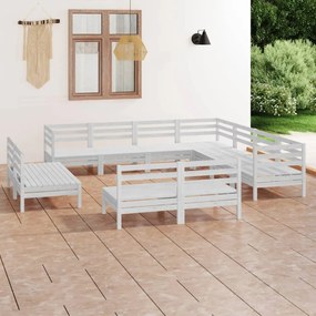 Set mobilier de gradina, 11 piese, alb, lemn masiv de pin Alb, 1