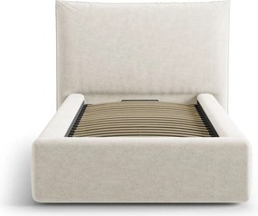 Pat crem tapițat cu spațiu de depozitare cu somieră 90x200 cm Kaelle – Micadoni