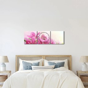 Tablou - Flori roz (cu ceas) (90x30 cm)