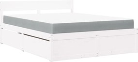 vidaXL Pat cu sertare și saltea, alb, 160x200 cm, lemn masiv pin