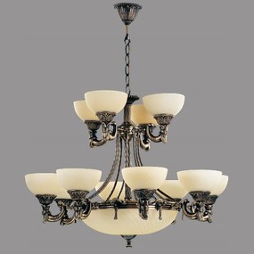 Candelabru Omega cu 12 Brate, Desing Clasic, Finisaj Bronz Antic, Abajur Crem - Bussy Lighting 3035-52-12A
