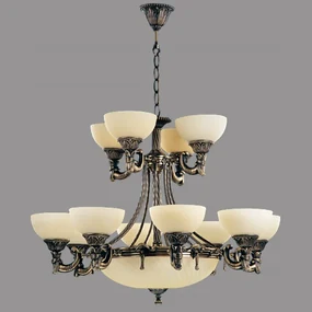Candelabru Omega cu 12 Brate, Desing Clasic, Finisaj Bronz Antic, Abajur Crem - Bussy Lighting 3035-52-12A