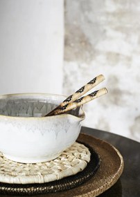 Set 2 linguri pentru salată din lemn de mango sculptat manual și bambus, L26 cm, „Bamboo Salad Set Black"