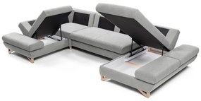 Colțar extensibil AVESTA în formă de U, tapițat, cu spațiu de depozitare, gri