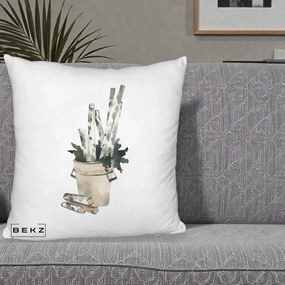 Perna Decorativa Butuci de Mesteacan Watercolor, 40x40 cm, Alb Pufos, Husa Detasabila, Perna Inclusa, BEKZ®