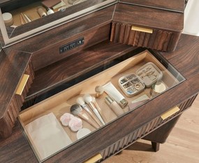 Masuta machiaj cu Oglinda LED si 3 Sertare pentru Cosmetice, Set Masa toaleta 122 cm, Maro, masuta cosmetica, vanity - SEM22