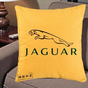 Perna Personalizata cu emblema Jaguar, 40x40 cm, Galben, Husa Detasabila, Perna Inclusa, BEKZ®