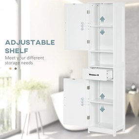 kleankin Dulap Modern pentru Baie, Mobilier Îngust cu Raft Deschis, Sertar, Uși Încastrate și Rafturi Ajustabile Alb | Aosom Romania