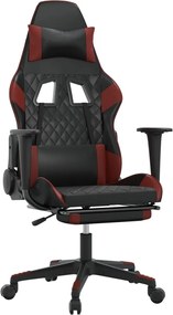 vidaXL Scaun de gaming masaj/suport picioare negru/roșu vin piele eco