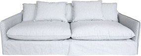 Canapea 3 locuri din in crem cu dungi albastre, cu umplutură din pene de rață și 5 perne decorative, „Malo”