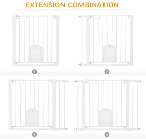 PawHut Barieră Reglabilă pentru Câini cu Ușă Mică, Montare prin Presiune și Închidere Automată, Dimensiune 75-103x76 cm, Alb | Aosom România