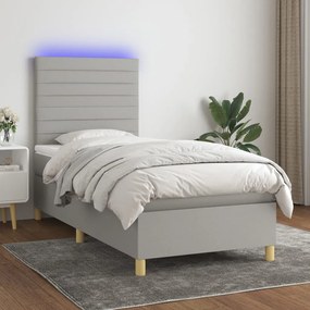 vidaXL Pat cu arcuri, saltea și LED, gri deschis, 80x200 cm, textil