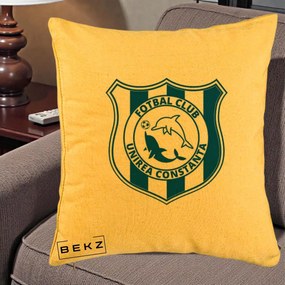 Perna Personalizata FC Unirea Constanta Fotbal, 40x40 cm, Galben, Husa Detasabila, Perna Inclusa, BEKZ®
