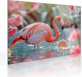 Tablou pe sticlă - Flamingo în iaz (70x50 cm)