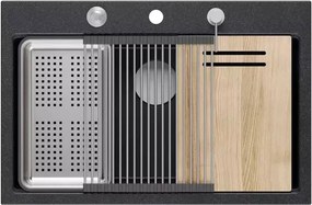 Statie de lucru incastrata Quadron Unique Marc negru diamant - inox 76x50 cm