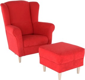 Fotoliu cu taburet, material roşu, ASTRID