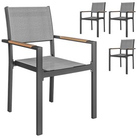 Outsunny Lot de 4 scaune de grădină, scaune de masă cu brațe efect de lemn cadru din aluminiu, gri deschis | Aosom Romania