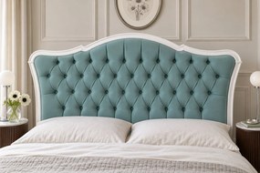 Pat tapițat din catifea Belmonte 140×200 cm, verde marin, cu ladă de depozitare
