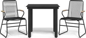 vidaXL Set cu masă pentru grădină, 3 piese, negru, ratan PVC