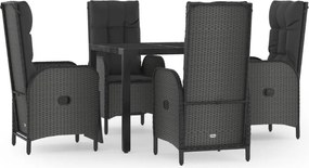 vidaXL Set mobilier de grădină cu perne, 5 piese, negru, poliratan