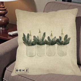 Perna Decorativa Lumanari in Borcane cu Eucalipt, 40x40 cm, Crem, Husa Detasabila, Perna Inclusa, BEKZ®