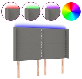 vidaXL Tăblie de pat cu LED, gri închis, 147x16x118/128 cm, textil