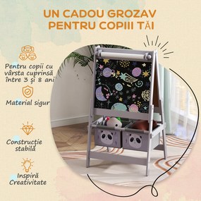 AIYAPLAY Tablă pentru Copii 3-În-1 cu 2 Rafturi și Șevalet din Lemn pentru Copii de 3-8 Ani, 54x46,5x93 cm, Roz | Aosom Romania