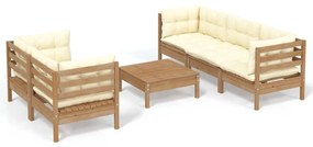 3096115 vidaXL Set mobilier grădină cu perne crem, 6 piese, lemn masiv de pin