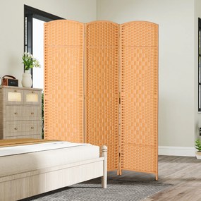 HOMCOM Paravan interior din lemn 3 panouri despărțitor pliabil pentru living dormitor 135 x 180 cm maro deschis | Aosom Romania