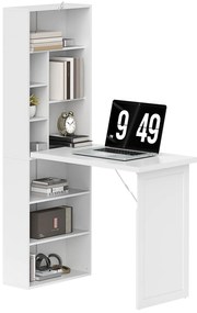 HOMCOM Birou de calculator pliabil cu bibliotecă, post de lucru, tablă albă și raft reglabil, 98x51x153cm, alb | Aosom Romania