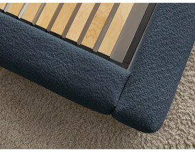 Pat matrimonial albastru închis tapițat cu spațiu de depozitare cu somieră 160x200 cm Orlane – Bobochic Paris