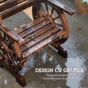 Outsunny Bancă de Grădină din Lemn cu Șipci 1 Loc, Scaun de Exterior cu Cotiere și Roată, Fotoliu Masiv, Șezut Spațios, Spătar Înclinat, Grădină, Curte, Verandă, Carbonizat | Aosom Romania