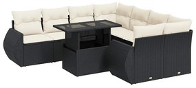 3326607 vidaXL Set mobilier de grădină cu perne, 9 piese, negru, poliratan