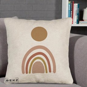 Perna Decorativa Boho Rainbow Sun, 40x40 cm, Bej Canapea, Husa Detasabila, Perna Inclusa, BEKZ®