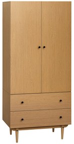HOMCOM Dulap pentru haine dulap de depozitare pardesiu cu 2 uși, 2 sertare și bară pentru agățat - 80 x 52 x 180 cm - aspect lemn | Aosom Romania