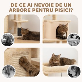 PawHut Arborele pentru pisici înălțime 104cm cu căsuță, pat, stâlp de zgâriat și perie Bej | Aosom Romania