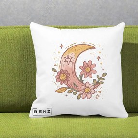 Perna Decorativa Luna Florala Boho, 40x40 cm, Alba Mata, Husa Detasabila, Perna Inclusa, BEKZ®