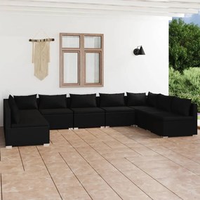 3101904 vidaXL Set mobilier de grădină cu perne, 9 piese, negru, poliratan