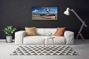 Tablou pe panza canvas Sea Beach Peisaj barca Albastru Roșu Alb Maro