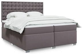 3290738 vidaXL Pat continental cu saltea, gri, 200x200 cm, piele ecologică