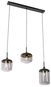 Lampă pendant de design neagră cu auriu și sticlă fumurie cu 3 lumini - Kyan