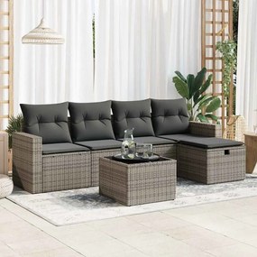 vidaXL Set mobilier grădină cu perne, 6 piese, gri, poliratan