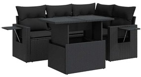 3326466 vidaXL Set mobilier de grădină cu perne, 5 piese, negru, poliratan