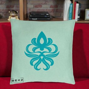 Perna Decorativa Ornament Turcoaz Fleur de Lis, 40x40 cm, Verde Menta, Husa Detasabila, Perna Inclusa, BEKZ®
