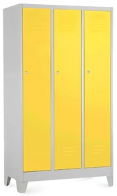 Dulap metalic - 3 compartimente, 90 x 50 x 160 cm, picioare fixe, încuietoare cilindrică, galben - ral 1023