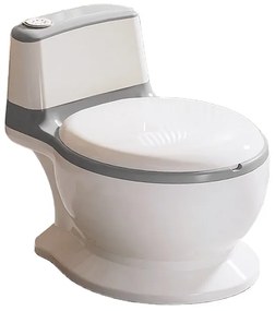 Olita muzicala interactiva cu sunete Kidizi MiniLoo gri, minitoaleta, adaptor moale din spuma PU, capac rabatabil, vas colector detasabil, suport hartie