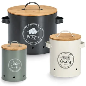 Set 3 recipiente legume Zeller, metal, capac bambus