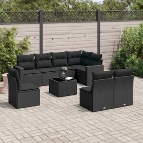 3219065 vidaXL Set mobilier de grădină cu perne, 9 piese, negru, poliratan