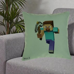 Perna Personalizata Minecraft Steve, 40x40 cm, Verde, Husa Detasabila, Perna Inclusa, BEKZ®